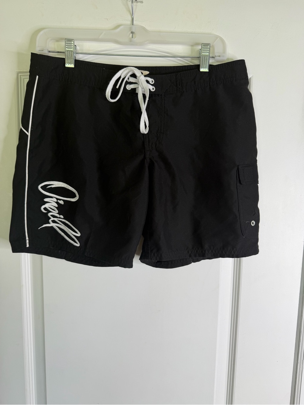 O'Neill Atlantic Black Swim Board Shorts with White Accents. Size 5